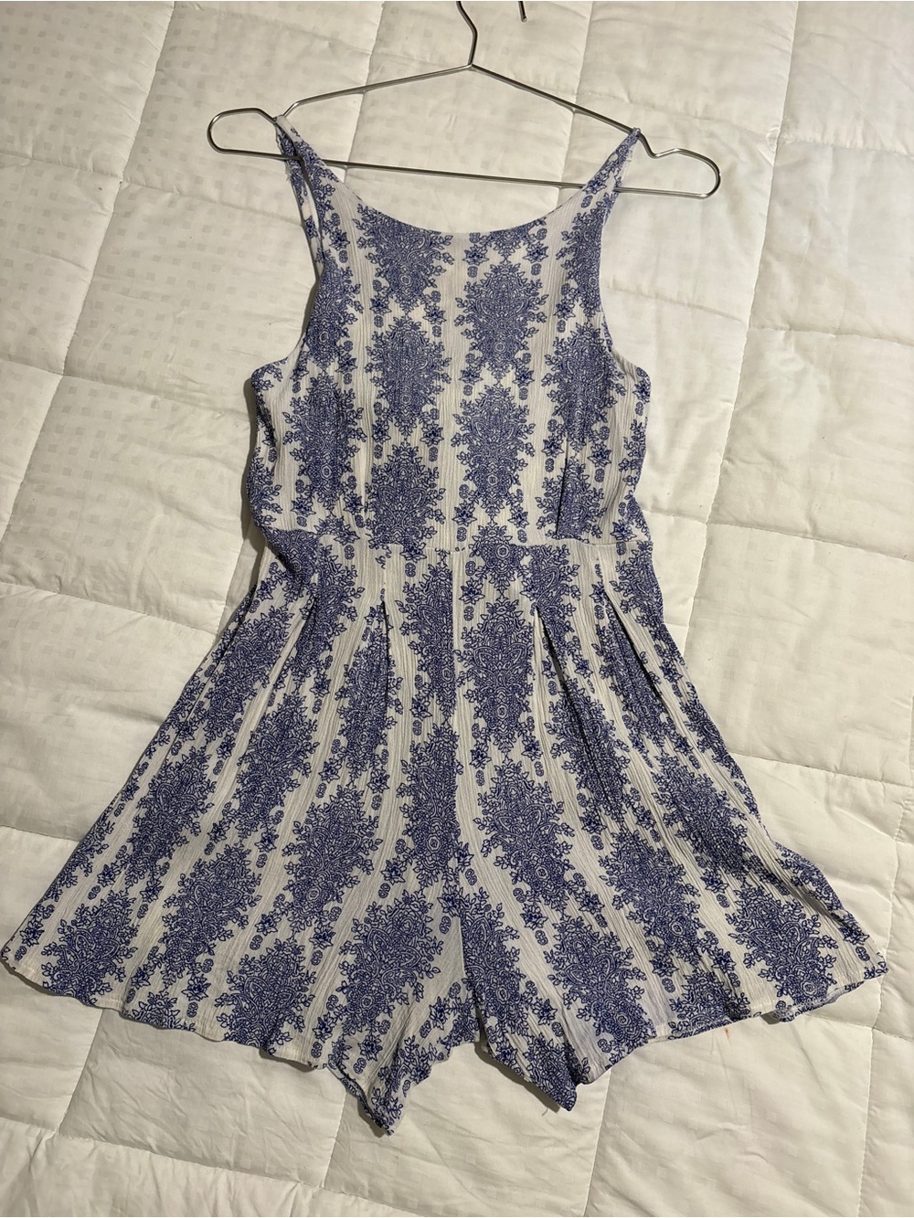 Blue and White Printed spaghetti strap Romper